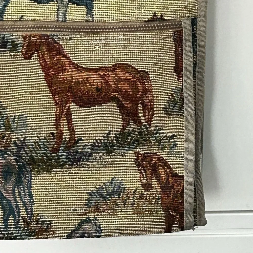 Horse Tapestry Tote Bag Double Handle Zipper Pockets Country Handbag Cottage